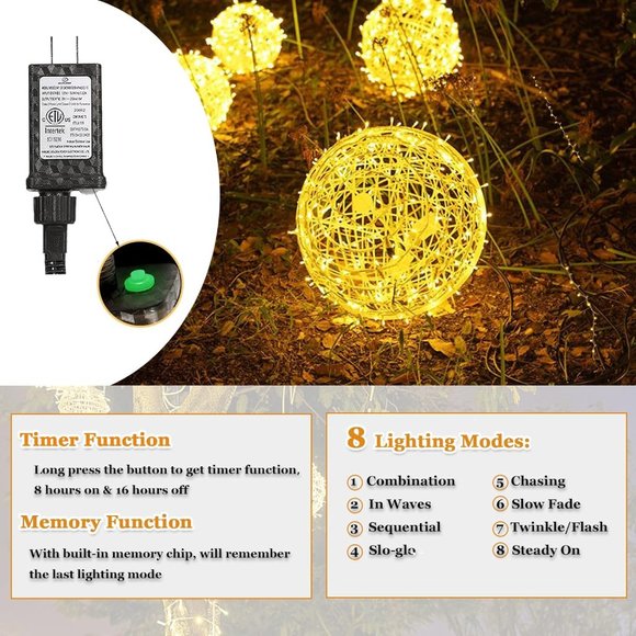 Outdoor Balls Lights Hanging Tree Christmas Lights - 4 Pack 7.87" Sphere Lights - Picture 5 of 7